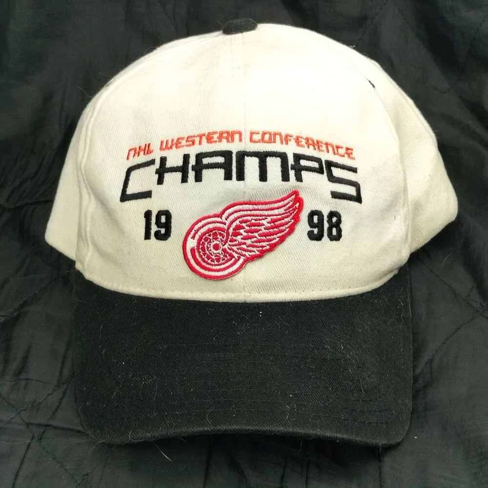 Detroit Red Wings Hat Starter Snapback Men's White Black 1998 Western Champs NHL
